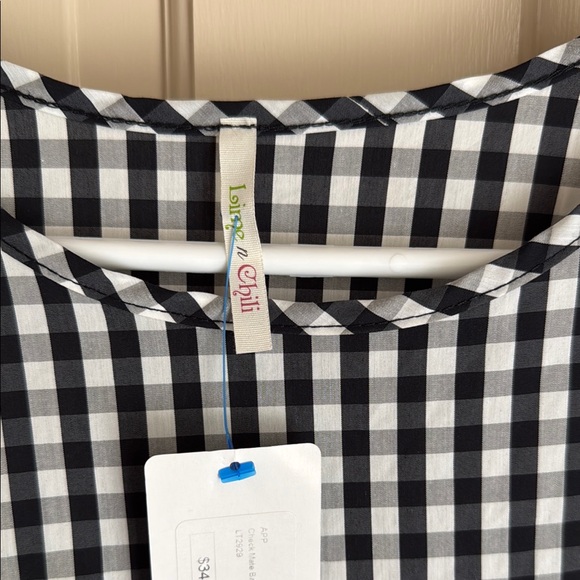 Black and White Gingham Blouse with Three-Quarter Sleeves - Picture 2 of 4